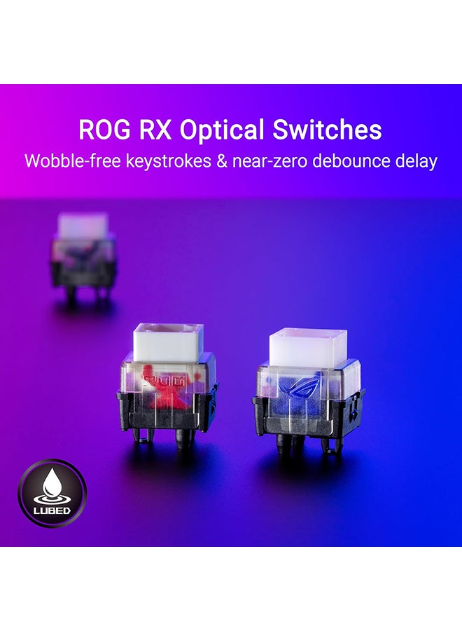 أسوس - ROG Strix Scope II 96 RX Wireless Gaming Keyboard, Tri-Mode connection, Pre-lubed ROG RX Blue Optical Switches, dampening foam, additional ROG-themed ABS keycaps, AR layout - Image 1