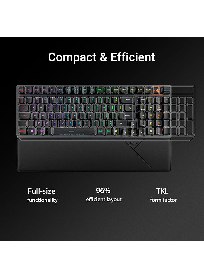 أسوس - ROG Strix Scope II 96 RX Wireless Gaming Keyboard, Tri-Mode connection, Pre-lubed ROG RX Blue Optical Switches, dampening foam, additional ROG-themed ABS keycaps, AR layout - Image 1