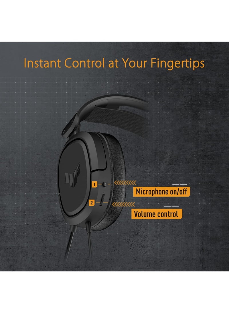 ASUS - A302 TUF Gaming H1 Wired Headset | Discord Certified Mic, 7.1 Surround Sound, 40Mm Drivers, 3.5Mm, Lightweight, For Pc, Switch, Ps4, Ps5, Xbox One, Xbox Series X | S, And Mobile Devices - Image 1