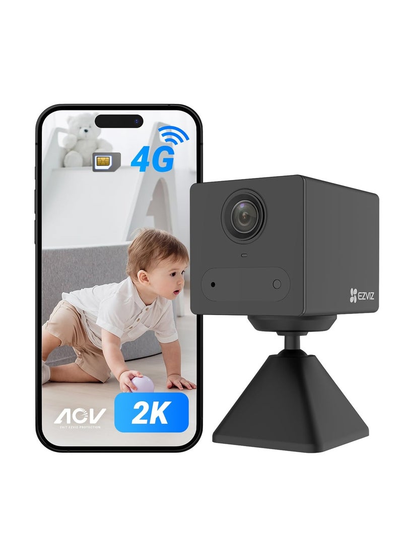 EZVIZ CB2 4G Smart Home Battery Camera - 2K Resolution, 3MP CMOS Sensor, 106° Field of View, AI-Powered Human Detection, 2000mAh Rechargeable Battery, IR Night Vision (Up to 8m), H.265 Compression, Up to 512GB microSD Support, Two-Way Talk, 4G Connectivity, Time-Lapse Recording, Magnetic Mount, Cloud Storage, Works with Alexa & Google Assistant  - Image 1