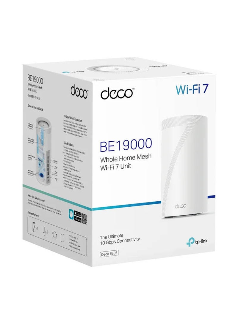 TP-LINK - Deco BE85 Tri-Band WiFi 7 BE19000 Whole Home Mesh System, Up to 19 Gbps WiFi Speed, 10Gbps WAN/LAN Port, 2.5 Gbps, 8 Antennas, AI-Roaming, 44 MU-MIMO, HomeShield, (1-Pack) Deco BE85 White - Image 1