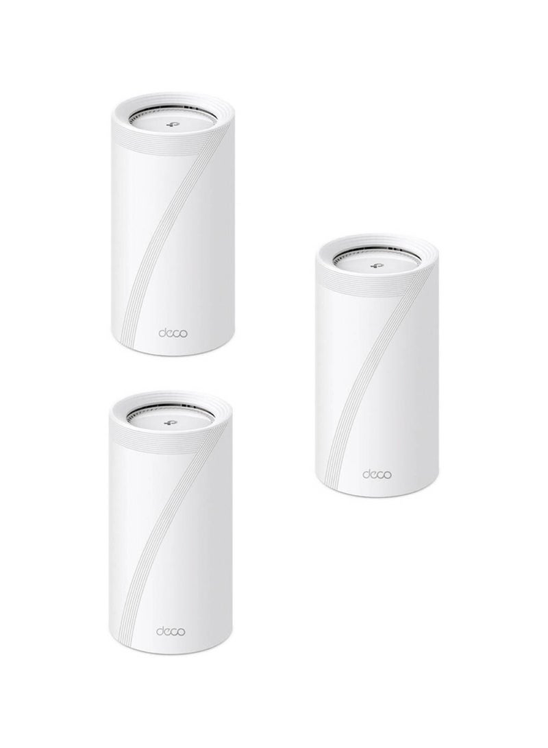 TP-LINK Tri-Band WiFi 7 BE19000 Whole Home Mesh System, 12-Stream 22 Gbps, 10G + 2.5G Ports Wired Backhaul, 8 High-Gain Antennas | VPN, AI-Roaming, 44 MU-MIMO (1-Pack x 3) Deco BE85 White  - Image 1