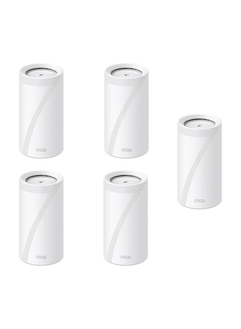 TP-LINK Tri-Band WiFi 7 BE19000 Whole Home Mesh System, 12-Stream 22 Gbps, 2 10G + 2x2.5G Ports Wired Backhaul, 8 High-Gain Antennas | VPN, AI-Roaming, 44 MU-MIMO (1-Pack x 5) Deco BE85 White  - Image 1