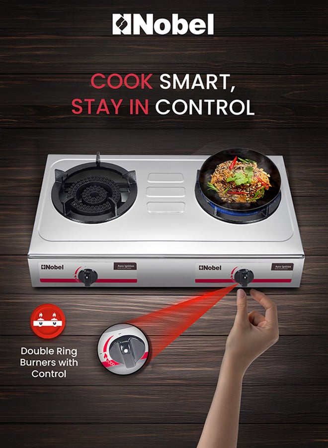 نوبل Nobel Heavy Duty Commercial 2-Burner Gas Stove NGT2020HD NGT2020HD silver  - Image 3