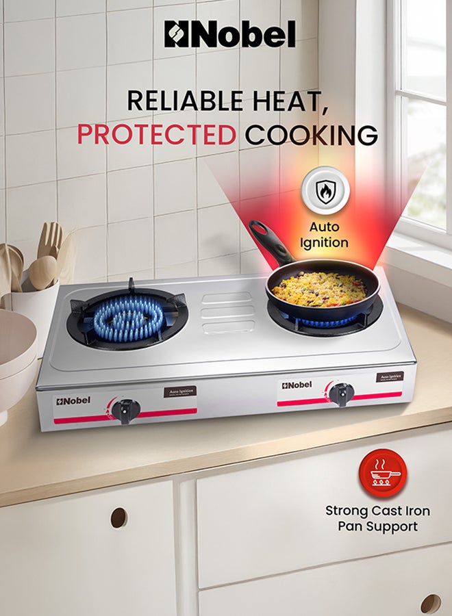 نوبل Nobel Heavy Duty Commercial 2-Burner Gas Stove NGT2020HD NGT2020HD silver  - Image 4