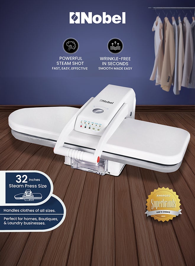نوبل Nobel 32-Inch Steam Press with 1.0L Removable Water Tank, Digital Temperature Control, 90g Burst of Steam, Auto Safety Shut-Off, and LED Display for Precise and Efficient Ironing NSP32M 32 L 1600 W NSP32M white  - Image 2