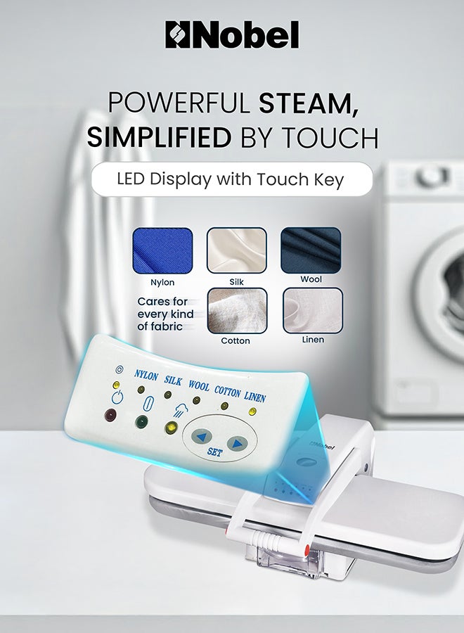 نوبل Nobel 32-Inch Steam Press with 1.0L Removable Water Tank, Digital Temperature Control, 90g Burst of Steam, Auto Safety Shut-Off, and LED Display for Precise and Efficient Ironing NSP32M 32 L 1600 W NSP32M white  - Image 5