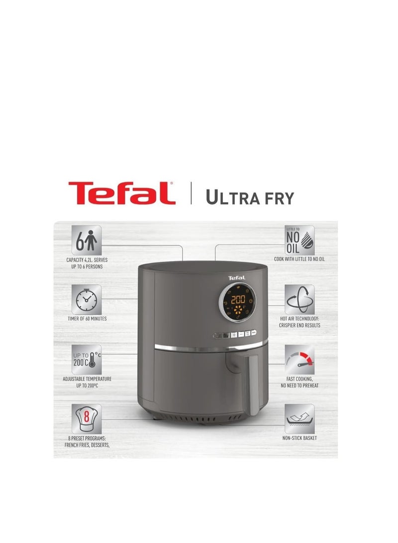Tefal - Tefal Ultra Fry (Digital) - Air Fryer - 4.2 Liters Capacity - 8 Programs - EY111BEG 4.2 L 1600 W EY111BEG Charcoal Grey - Image 1
