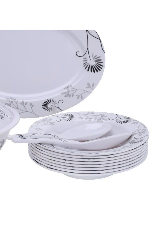 ديلكاسا طقم عشاء ديلكاسا 40 قطعة من الميلامين | يشمل طبق بيضاوي، أطباق عميقة، سلطانيات دائرية، أطباق شوربة، سلطانيات، ملاعق أرز وملاعق طاولة | آمن للغسل في غسالة الصحون وصديق للفريزر | صديق للبيئة وآمن للطعام | زهور سوداء - Image 3