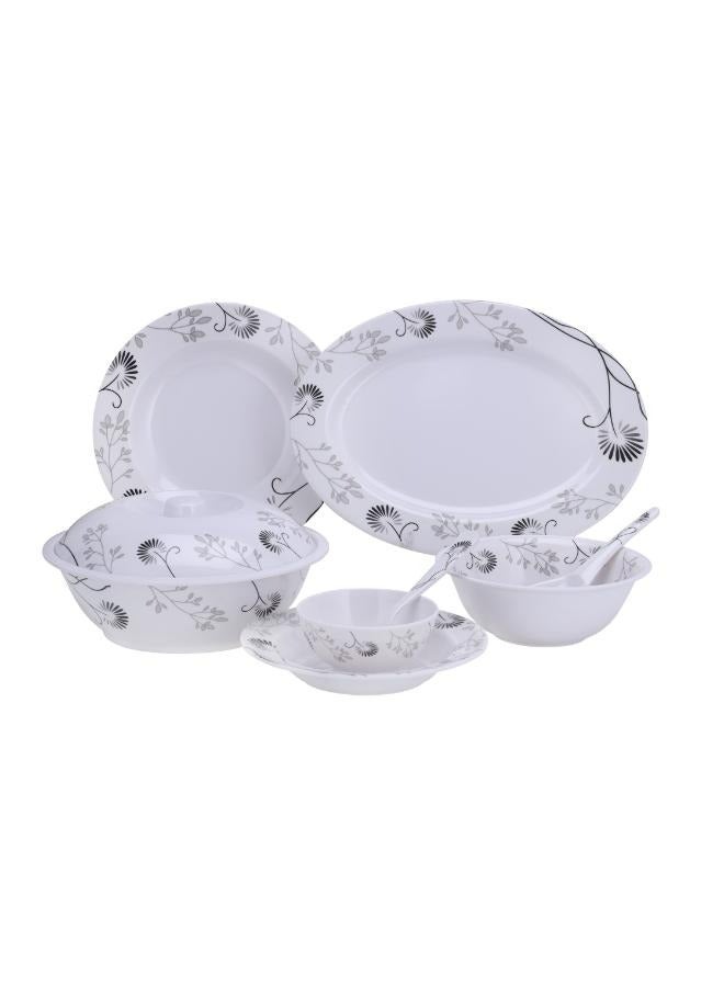 ديلكاسا طقم عشاء ديلكاسا 40 قطعة من الميلامين | يشمل طبق بيضاوي، أطباق عميقة، سلطانيات دائرية، أطباق شوربة، سلطانيات، ملاعق أرز وملاعق طاولة | آمن للغسل في غسالة الصحون وصديق للفريزر | صديق للبيئة وآمن للطعام | زهور سوداء - Image 4