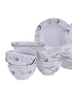DELCASA Delcasa 40 Piece Melamineware Dinner Set | Includes Oval Plate, Deep Plates, Round Bowls, Soup Plates, Bowls, Rice Spoons and Table Spoons| Dishwasher-Safe and Freezer-Friendly| Eco-Friendly and Food-Grade| Black Floral BLACK FLORAL  - Image 2
