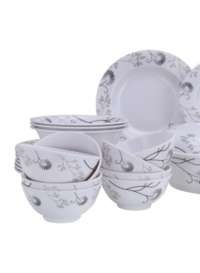 ديلكاسا طقم عشاء ديلكاسا 40 قطعة من الميلامين | يشمل طبق بيضاوي، أطباق عميقة، سلطانيات دائرية، أطباق شوربة، سلطانيات، ملاعق أرز وملاعق طاولة | آمن للغسل في غسالة الصحون وصديق للفريزر | صديق للبيئة وآمن للطعام | زهور سوداء - Image 2