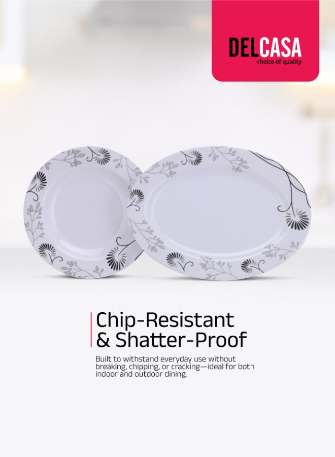ديلكاسا طقم عشاء ديلكاسا 40 قطعة من الميلامين | يشمل طبق بيضاوي، أطباق عميقة، سلطانيات دائرية، أطباق شوربة، سلطانيات، ملاعق أرز وملاعق طاولة | آمن للغسل في غسالة الصحون وصديق للفريزر | صديق للبيئة وآمن للطعام | زهور سوداء - Image 2