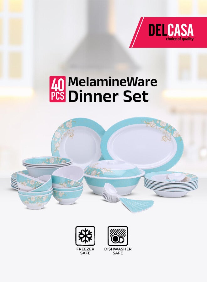 ديلكاسا طقم عشاء مكون من 40 قطعة من الميلامين | خفيف الوزن | مقاوم للتشقق | آمن في غسالة الصحون | تصميم أنيق | جودة عالية | أطباق، أطباق حساء، سلطانيات، ملاعق، خدمة لـ 6 أشخاص - Image 1