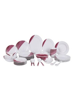 ديلكاسا Delcasa 54 Piece Skyline Melamineware Dinner Set-| Includes Oval Plates, Dinner Plates, Round Bowls, Soup Plates, Bowls, Rice Spoons, Serving Spoons, Soup Spoons and Table Spoons| Dishwasher-Safe and Freezer-Friendly| Eco-Friendly and Food-Grade| White and Red white and red  - Image 1