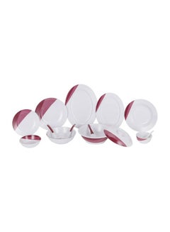 ديلكاسا Delcasa 54 Piece Skyline Melamineware Dinner Set-| Includes Oval Plates, Dinner Plates, Round Bowls, Soup Plates, Bowls, Rice Spoons, Serving Spoons, Soup Spoons and Table Spoons| Dishwasher-Safe and Freezer-Friendly| Eco-Friendly and Food-Grade| White and Red white and red  - Image 2