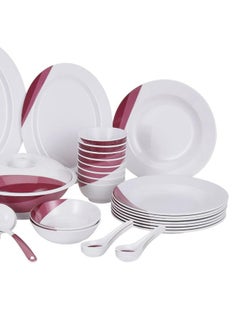 ديلكاسا Delcasa 54 Piece Skyline Melamineware Dinner Set-| Includes Oval Plates, Dinner Plates, Round Bowls, Soup Plates, Bowls, Rice Spoons, Serving Spoons, Soup Spoons and Table Spoons| Dishwasher-Safe and Freezer-Friendly| Eco-Friendly and Food-Grade| White and Red white and red  - Image 4