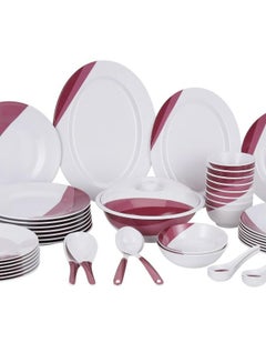ديلكاسا Delcasa 54 Piece Skyline Melamineware Dinner Set-| Includes Oval Plates, Dinner Plates, Round Bowls, Soup Plates, Bowls, Rice Spoons, Serving Spoons, Soup Spoons and Table Spoons| Dishwasher-Safe and Freezer-Friendly| Eco-Friendly and Food-Grade| White and Red white and red  - Image 3