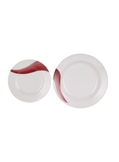 ديلكاسا Premium melamine ware 20Pcs dinner sets made from eco-friendly and food-grade materials   10" Deep Plate, 8" Flat Plate, 4" Bowl, 8.5 Bowl, Rice Spoon, Dishwasher Safe, Freezer Safe white and red  - Image 2