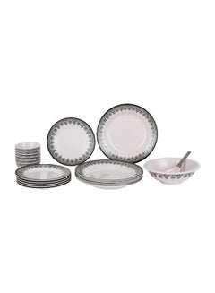 ديلكاسا Delcasa High Quality 20-Piece Melamine Dinner set with Dishwasher & Freezer Safe | The set includes  6 Piece deep plates,  6 Piece flat plates, an  1 Piece bowl, 6 Piece bowls, and a rice spoon. WHITE AND BLACK WHITE AND BLACK  - Image 1