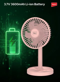 Impex Mini Fan 5 Inch Rechargeable with 3600mAh Battery, Strong Wind Force, Type C Charging Port, 3-Stage Speed Control, Rotary Design, Portable Cooling, 5V DC Input Breeze D5 Pink  - Image 4