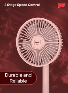 Impex Mini Fan 5 Inch Rechargeable with 3600mAh Battery, Strong Wind Force, Type C Charging Port, 3-Stage Speed Control, Rotary Design, Portable Cooling, 5V DC Input Breeze D5 Pink  - Image 5