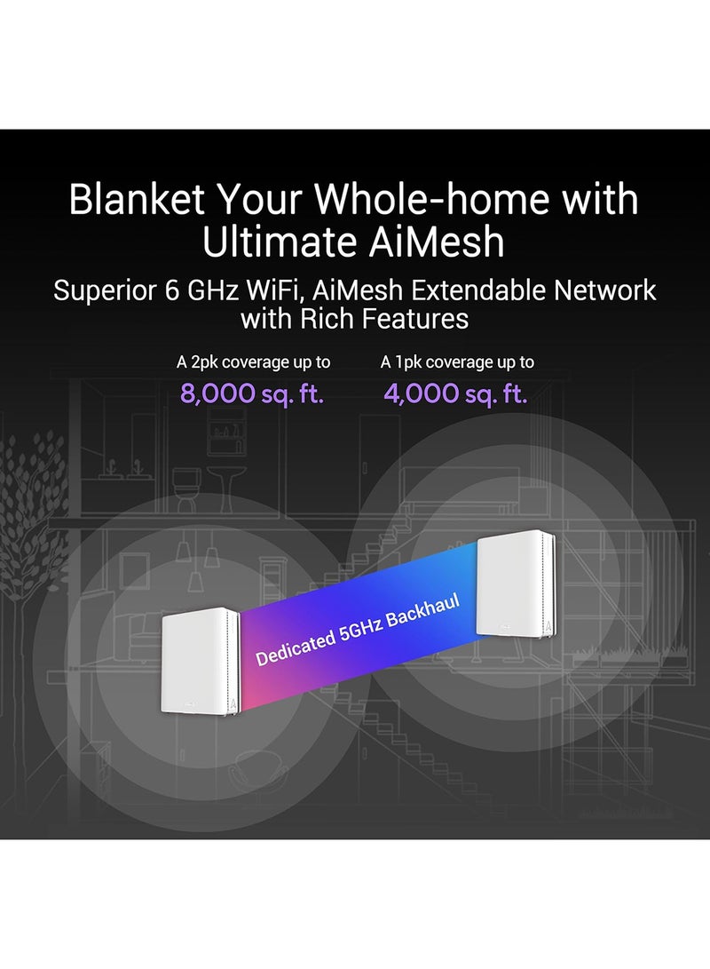أسوس ZenWiFi BQ16 Quad-Band WiFi 7 Mesh with 6GHz Band, 25Gbps, 8000Sq. Ft. (2Pack) White  - Image 4
