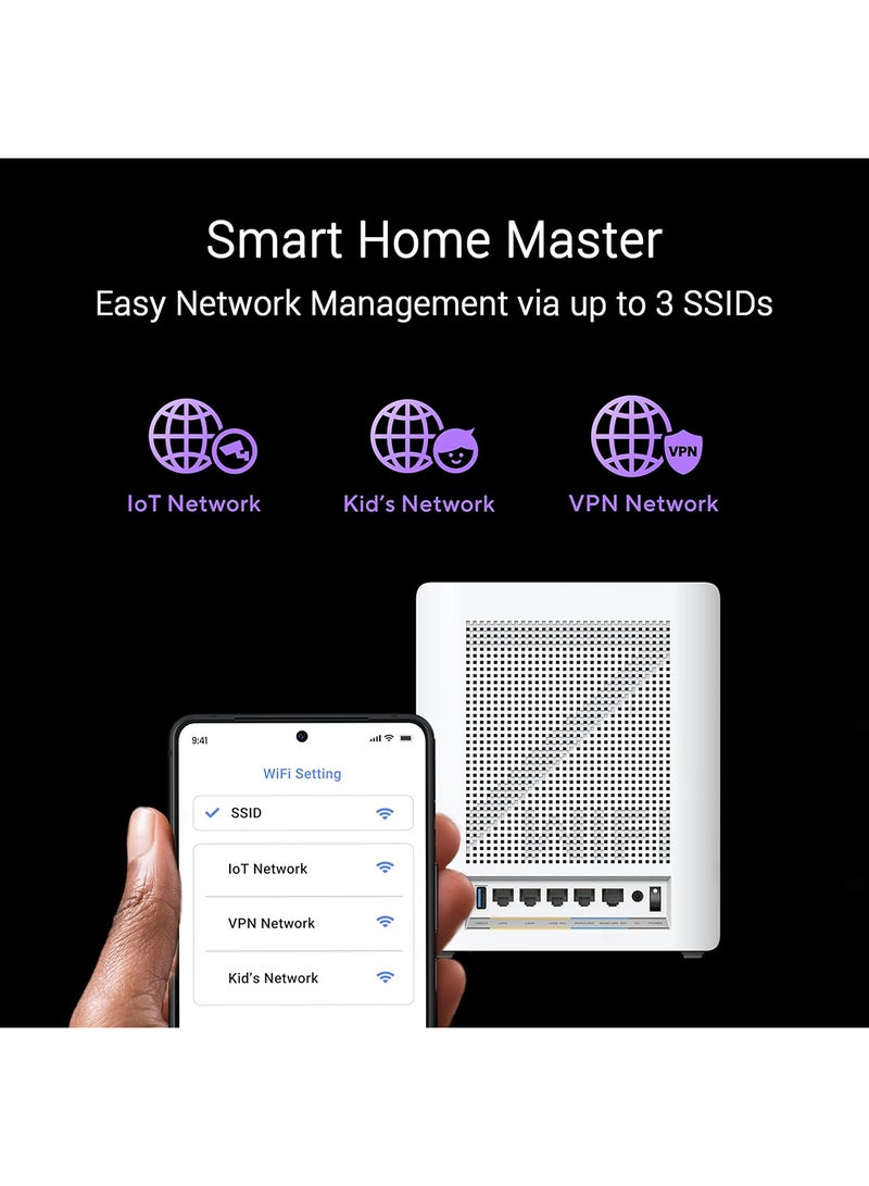 أسوس ZenWiFi BQ16 Quad-Band WiFi 7 Mesh with 6GHz Band, 25Gbps, 8000Sq. Ft. (2Pack) White  - Image 3