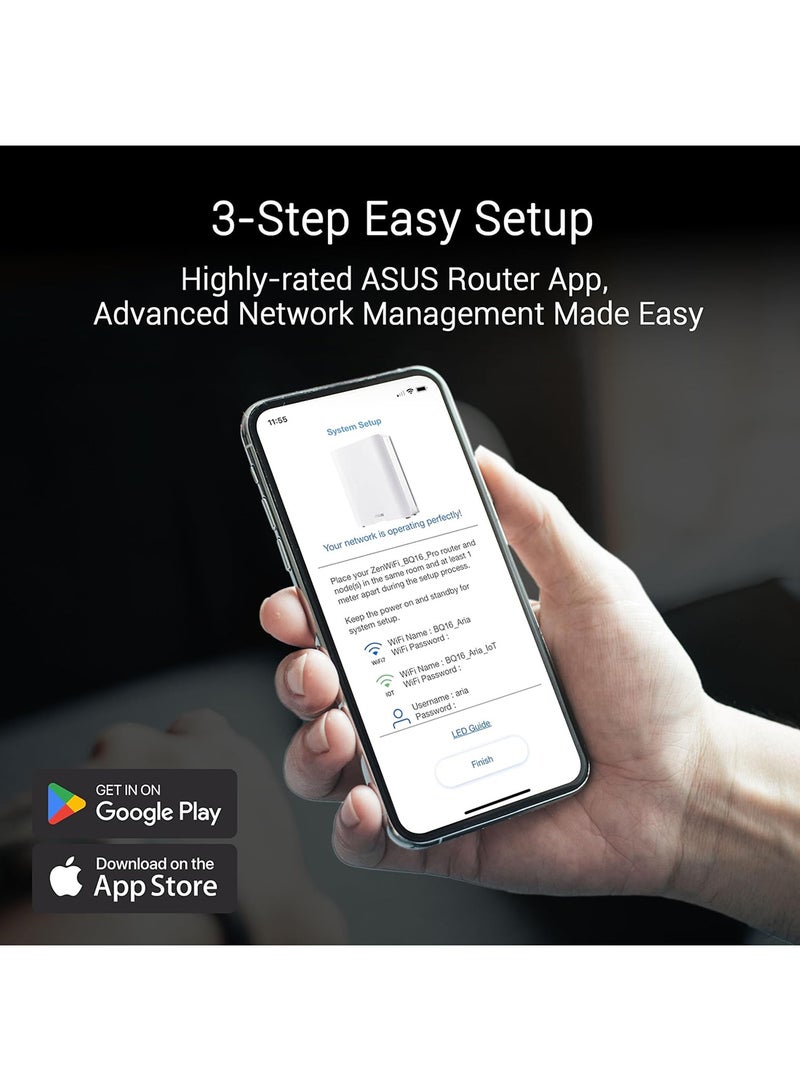 ASUS - ZenWiFi BQ16 Quad-Band WiFi 7 Mesh with 6GHz Band, 25Gbps, 4000Sq. Ft. (1 Pack) White - Image 1