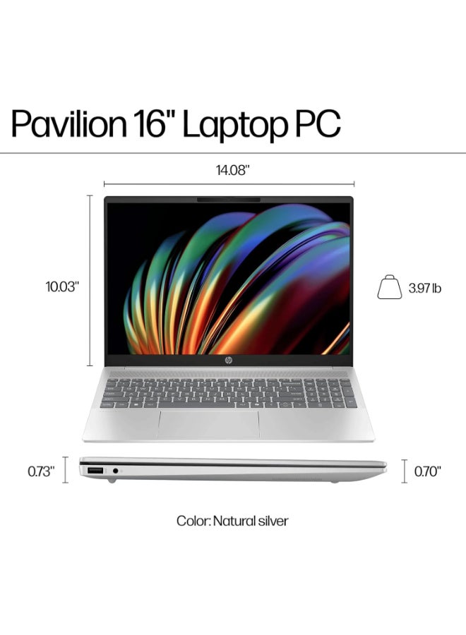 HP - Pavilion Laptop 16 With 16" diagonal 2K IPS Display, Core Ultra 7-155U Processor/32GB RAM/2TB SSD/Intel Arc Graphics/Windows 11 English/Arabic Natural silver - Image 1