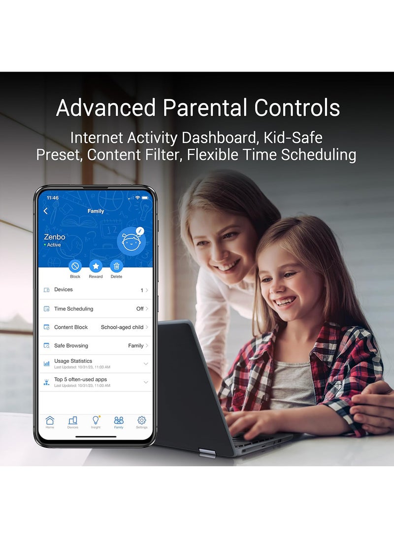 أسوس زين واي فاي Bt10 (1 حزمة) جهاز توجيه واي فاي ثلاثي النطاق 7 (802.11Be): 18 جيجابت في الثانية، حتى 3000 قدم مربع، منافذ 10G، المنزل الذكي، SSIDs لإنترنت الأشياء، VPN، تحكم أبووي، أمان من الدرجة التجارية، Aimesh، ربط الهاتف المحمول 4G و 5G - Image 5