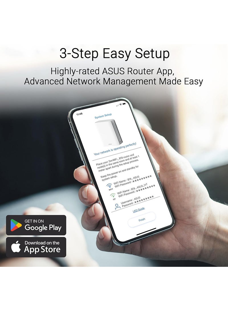Zenwifi Bt8 (2Pk) Tri-Band Wifi 7 Mesh Router: 14Gbps, Coverage Up To 5900 Sq Ft, Dual 2.5G Ports, Ssids For Iot, Vpn, Parental Controls, Network Security, 4G & 5G Mobile Tethering White