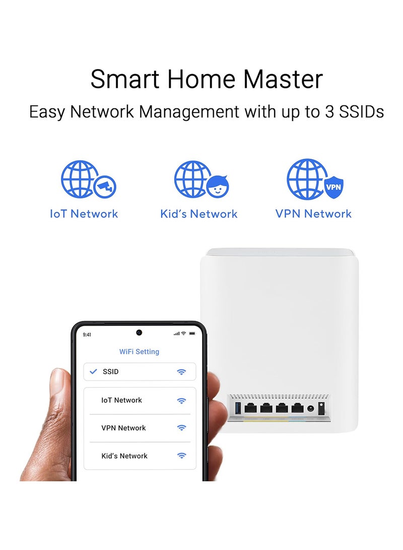 Zenwifi Bt8 (2Pk) Tri-Band Wifi 7 Mesh Router: 14Gbps, Coverage Up To 5900 Sq Ft, Dual 2.5G Ports, Ssids For Iot, Vpn, Parental Controls, Network Security, 4G & 5G Mobile Tethering White