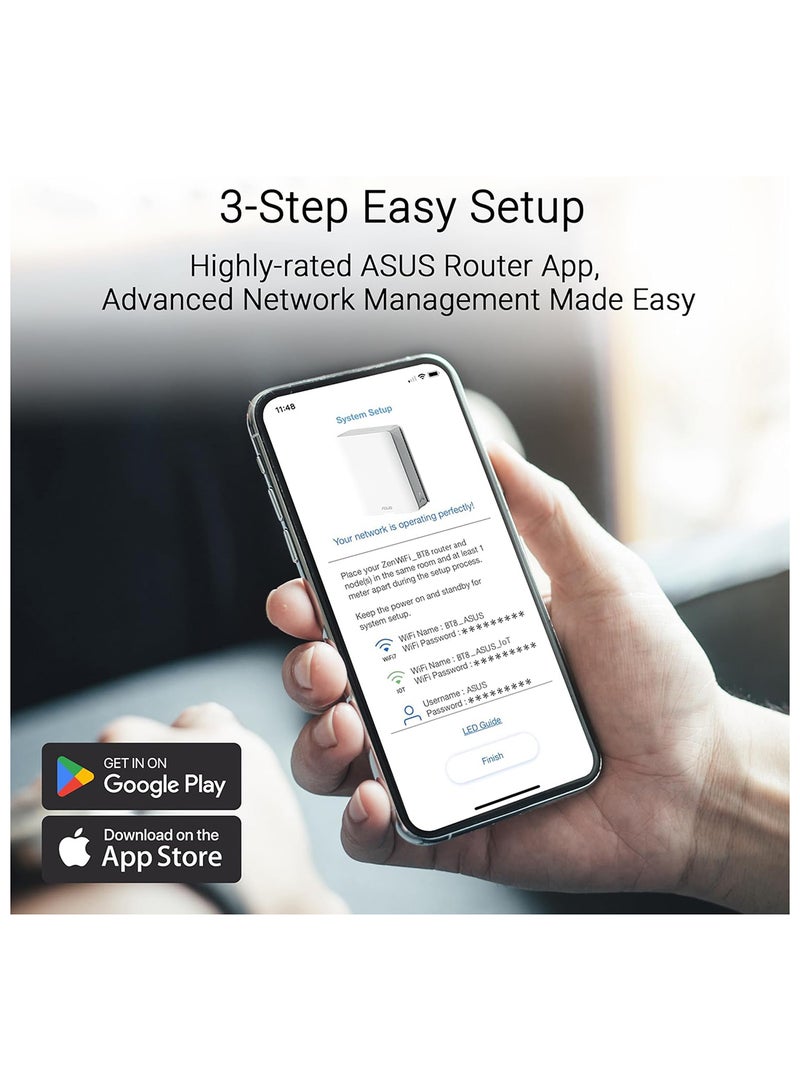 ASUS - ZenWiFi BT8 Tri-band WiFi 7 Mesh, 14 Gpbs, 3000 sq.ft (1pk), Dual 2.5G Ports, Mobile Tethering White - Image 1