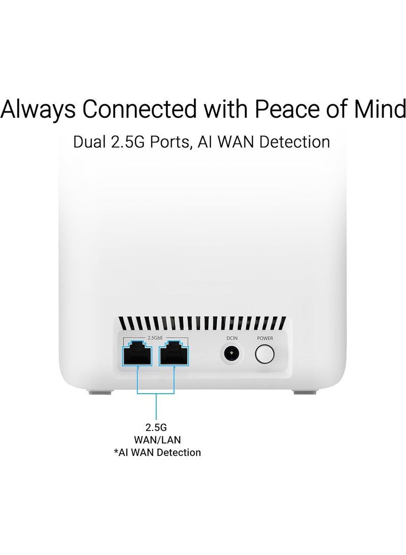 ASUS - ZenWiFi BD4 Dual-band WiFi 7 Mesh, 2.5 Gpbs, 235m² sq.ft (1pk), Dual 2.5G Ports, AI WAN Detection White - Image 1