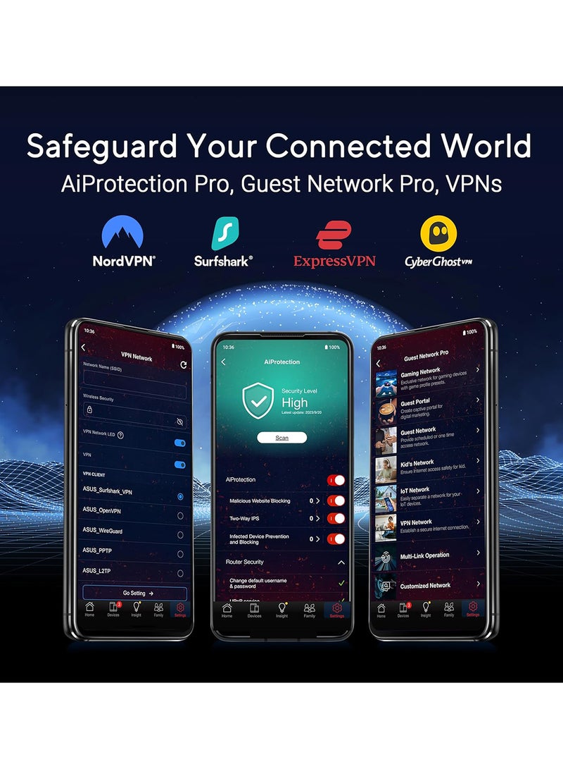 أسوس راوتر الألعاب Rog Rapture GT-BE19000 واي فاي 7 ثلاثي النطاق (802.11Be) ، عرض نطاق 320 ميجاهرتز و 4096-QAM ، MLO ، منفذين 10G مزدوجين ، كشف AI WAN ، تسريع الألعاب ثلاثي المستويات ، شبكة الألعاب ، Aura RGB ، دعم AiMesh ، أمان الشبكة بدون اشتراك ، ميزات VPN شاملة ، شبكة الضيوف المحترفة - Image 5