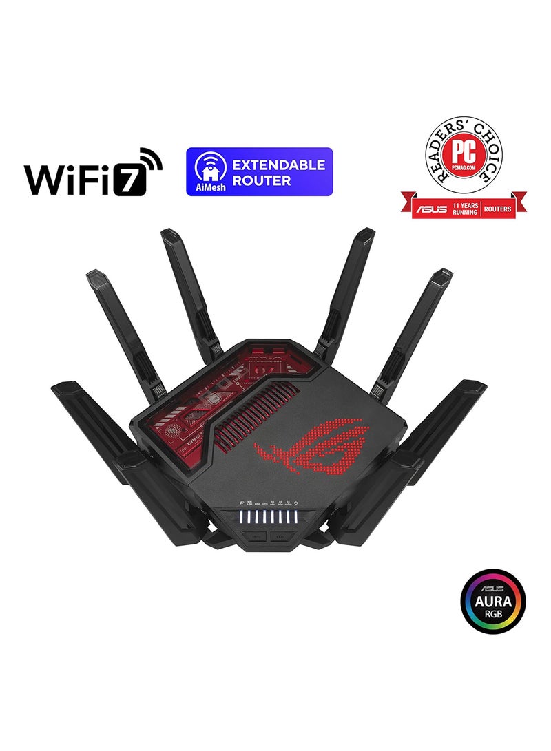 أسوس راوتر الألعاب Rog Rapture GT-BE19000 واي فاي 7 ثلاثي النطاق (802.11Be) ، عرض نطاق 320 ميجاهرتز و 4096-QAM ، MLO ، منفذين 10G مزدوجين ، كشف AI WAN ، تسريع الألعاب ثلاثي المستويات ، شبكة الألعاب ، Aura RGB ، دعم AiMesh ، أمان الشبكة بدون اشتراك ، ميزات VPN شاملة ، شبكة الضيوف المحترفة - Image 2