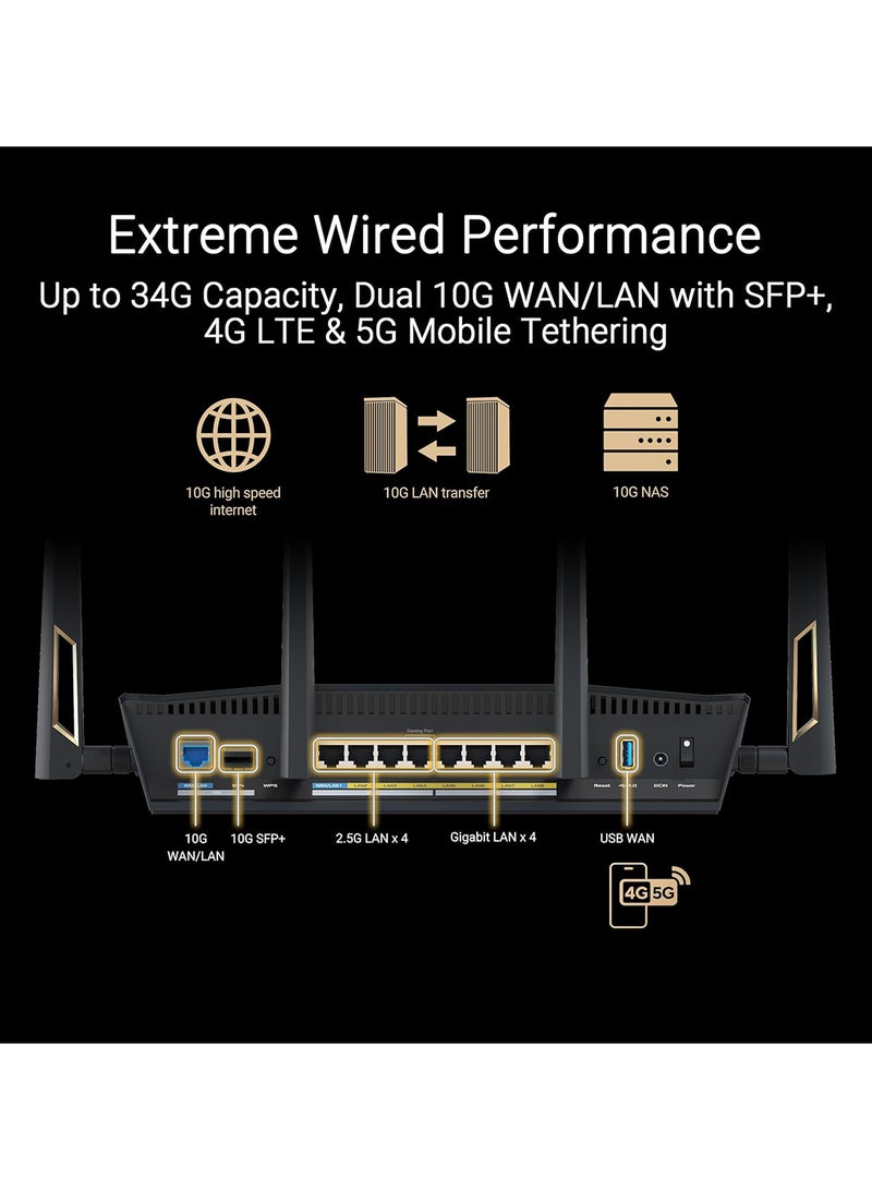 أسوس RT-BE88U Dual-band WiFi 7 AiMesh Extendable Performance Router, 4K-QAM, MLO, Dual 10G ports, SFP+ Black  - Image 3