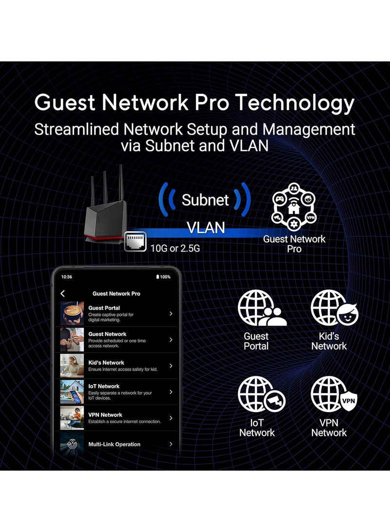 أسوس RT-BE86U Dual-band WiFi 7 Router, supports 4096-QAM, Multi-link operation (MLO), AI WAN Detection Black  - Image 2