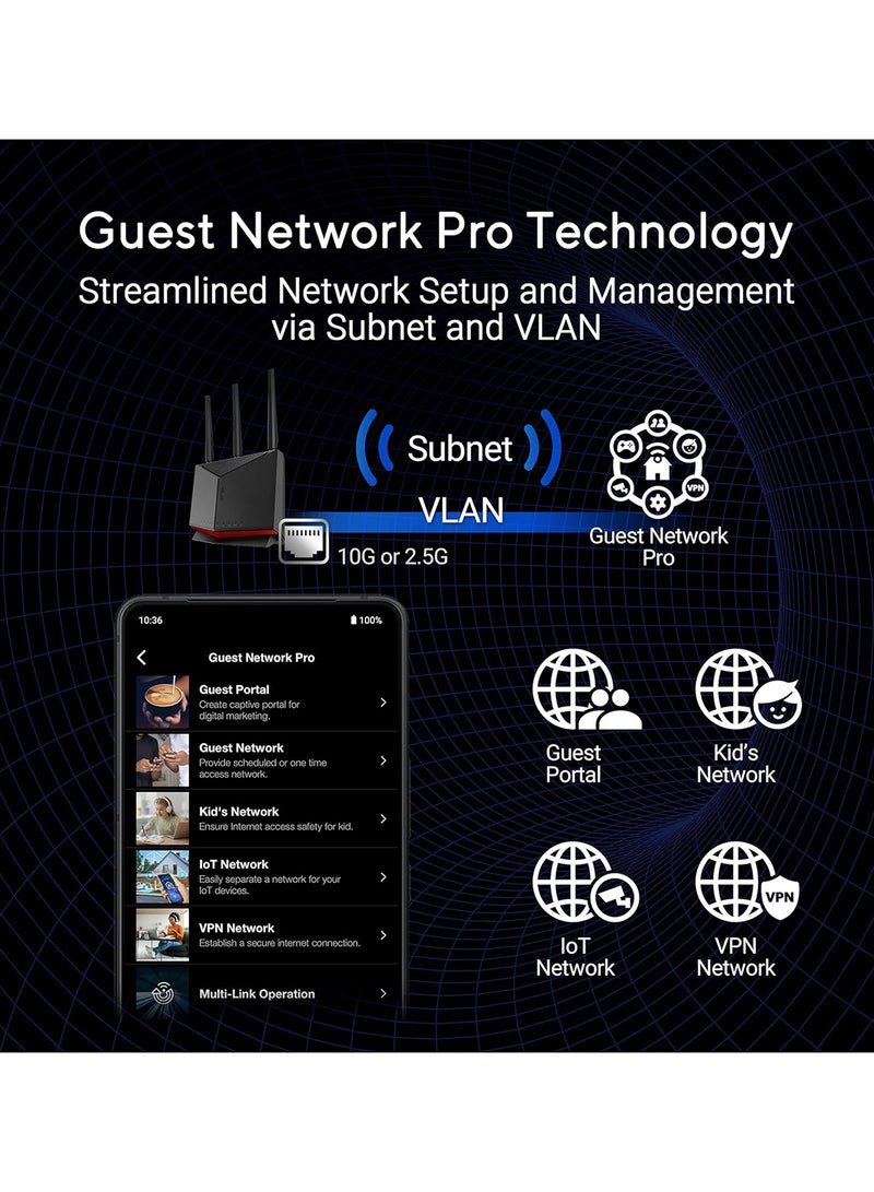 أسوس - RT-BE86U Dual-band WiFi 7 Router, supports 4096-QAM, Multi-link operation (MLO), AI WAN Detection Black - Image 1