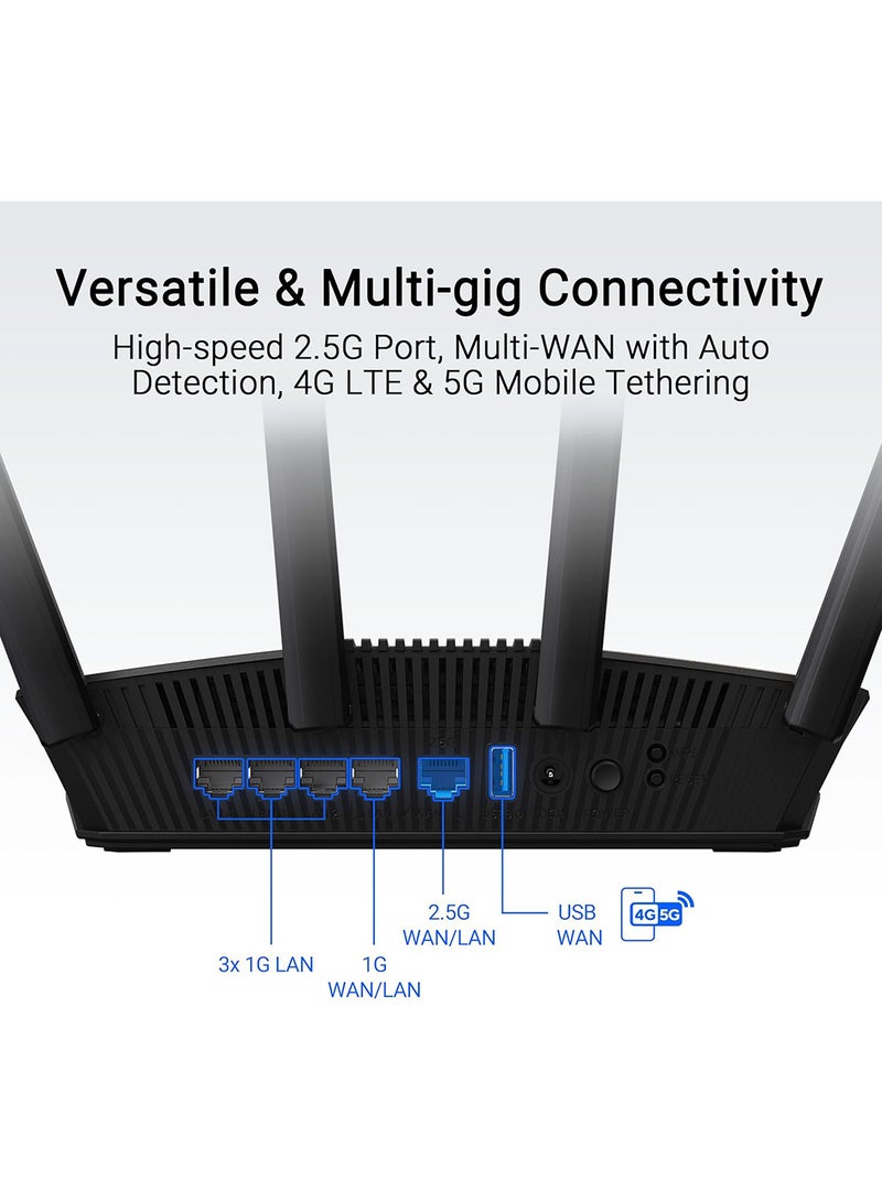 ASUS - RT-BE58U Dual-band WiFi 7 (802.11be) Smart AiMesh Extendable Router, 3600 Mbps, 2.5G port Black - Image 1