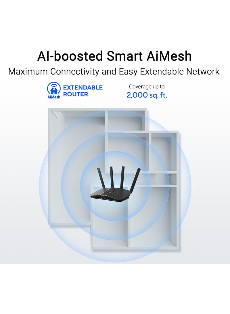 ASUS - RT-BE58U Dual-band WiFi 7 (802.11be) Smart AiMesh Extendable Router, 3600 Mbps, 2.5G port Black - Image 1