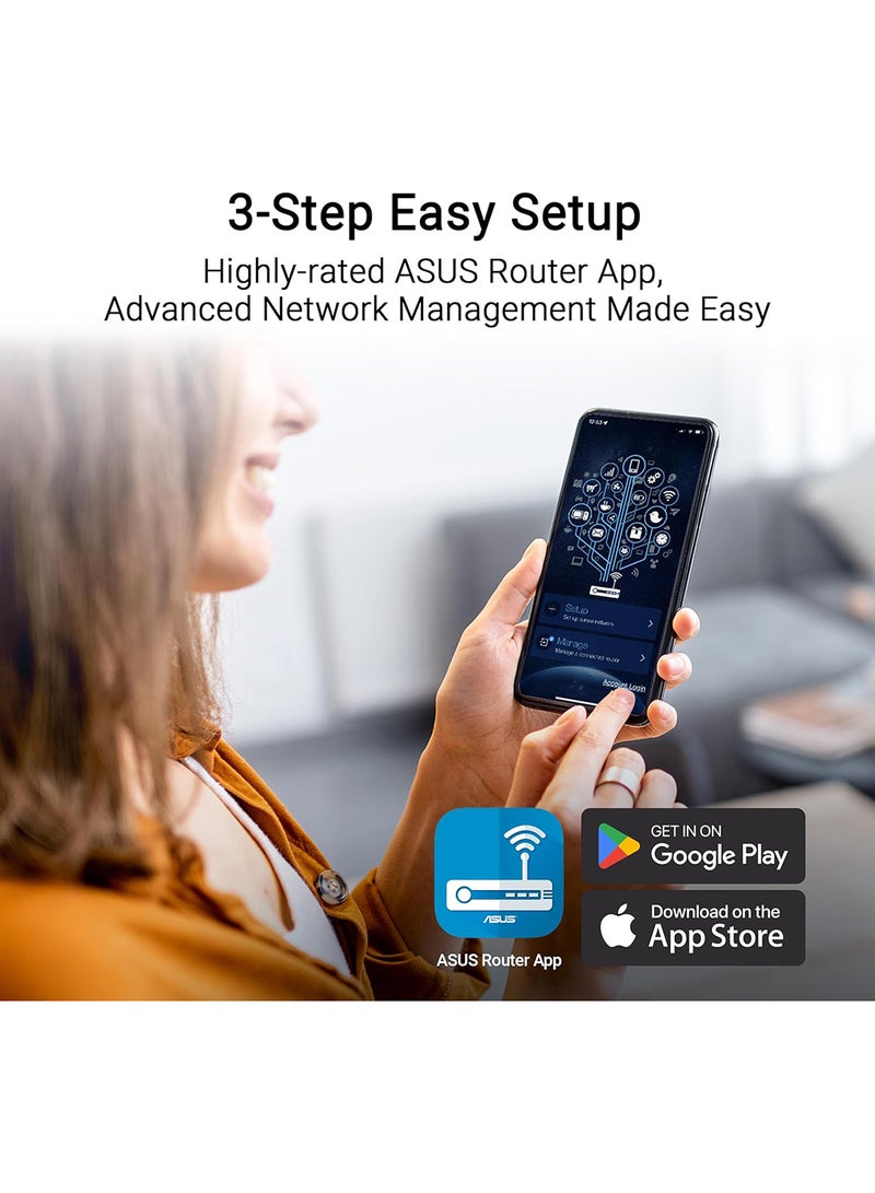 ASUS - RT-BE58U Dual-band WiFi 7 (802.11be) Smart AiMesh Extendable Router, 3600 Mbps, 2.5G port Black - Image 1