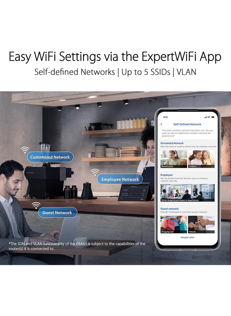 ASUS ExpertWiFi EBA63 (AX3000), Dual Band WiFi 6 Access Point, Support up to 5 SSIDs and VLAN, 100+ devices White  - Image 2