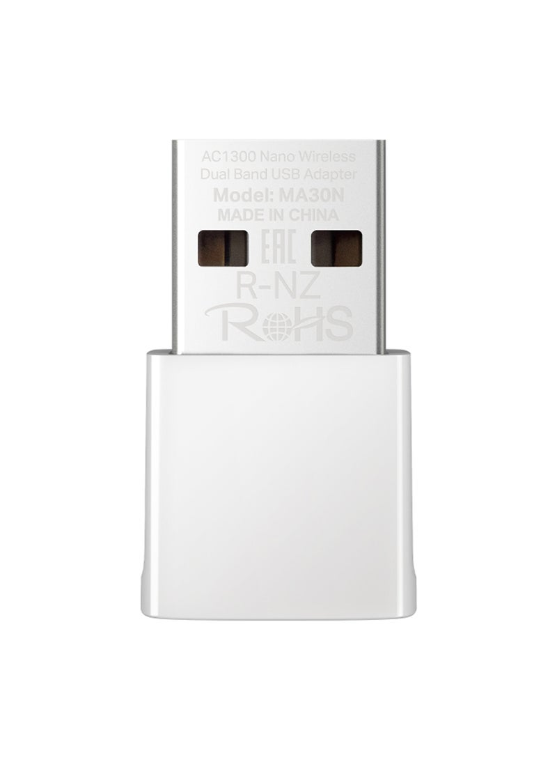MERCUSYS - MA30N AC1300 Nano Wireless Dual Band Nano Size USB Adapter|Plug and Play without CD|Supports Windows 11|Enhanced WPA3 Security White - Image 1