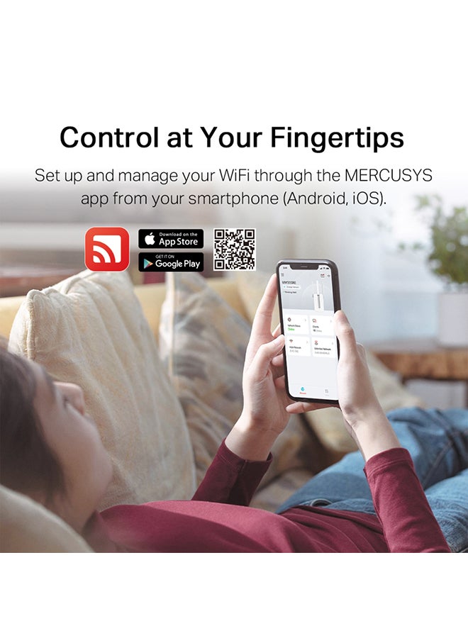 MERCUSYS - MW300RE 300 Mbps Wi-Fi Range Extender| 3 External Antennas with MIMO Technology|Wireless Coverage at Easy Two-Touch Setup|Miniature Size And Wall-Mounted Design|Smart Signal Indicator Light|App Control White - Image 1