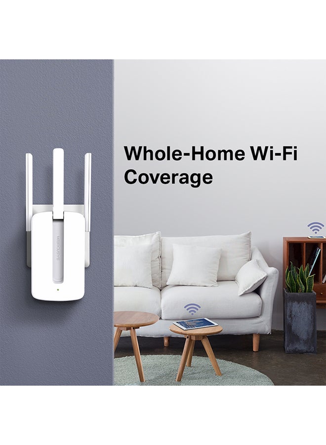 MERCUSYS - MW300RE 300 Mbps Wi-Fi Range Extender| 3 External Antennas with MIMO Technology|Wireless Coverage at Easy Two-Touch Setup|Miniature Size And Wall-Mounted Design|Smart Signal Indicator Light|App Control White - Image 1