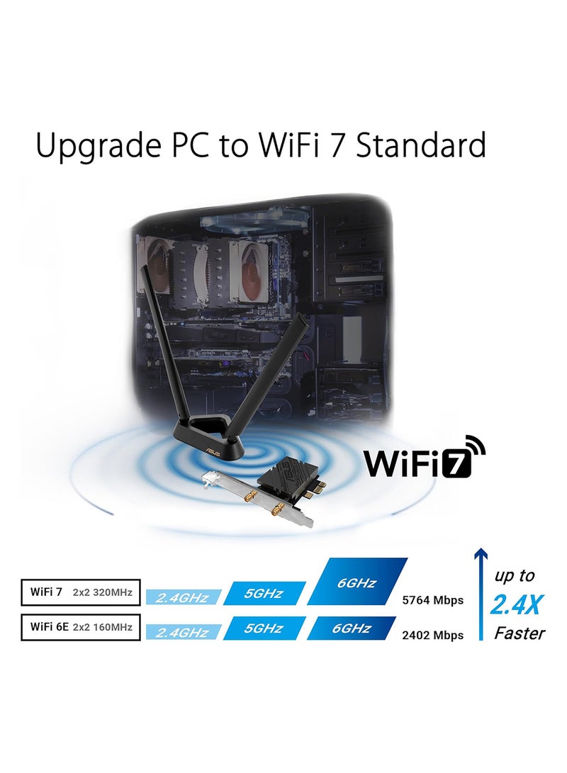 ASUS - BE9400 Wi-Fi Adapter, Tri-Band, Wi-Fi 7 Adapter, Bluetooth 5.4, OFDMA, Multi-link Operation Black - Image 1