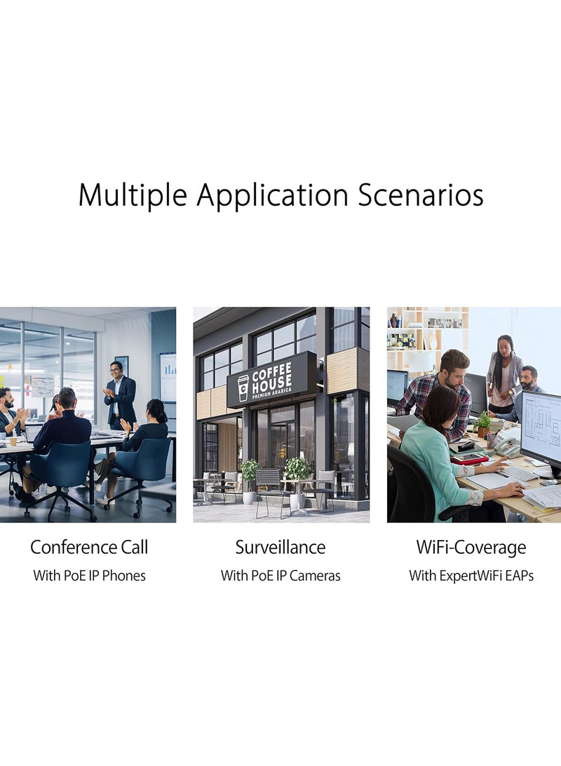 ASUS Ebp15, 5-Port Gbe Smart Managed Poe+ Switch, 4 Poe+ Ports, 60W, Supports Poe Priority Setting, Perfect For Poe Aps, Ip Cameras, Voip Phones, Centralized App Management With Expertwifi Router White - Image 2