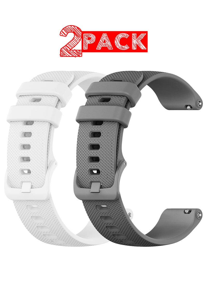 MARGOUN 2Packs 20mm Silicone Band for Samsung Galaxy Watch 7 6 5 4 FE Band 40mm 44mm/Galaxy Watch 6 4 Classic Band 47mm 46mm 43mm 42mm / 20mm Silicone Sport Strap Bracelet Wristband White Grey - Image 1